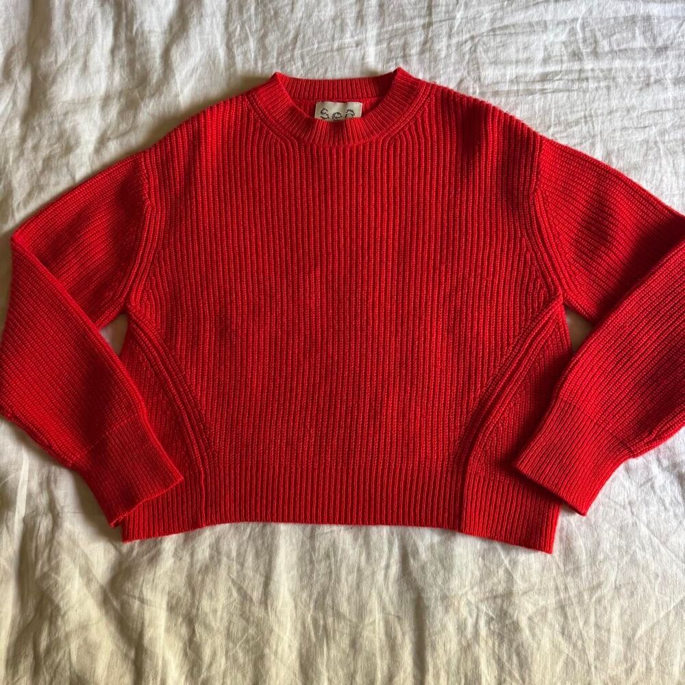 Sea New York XS Red Wool Cashmere Ribbed Sweater Boxy Crewneck